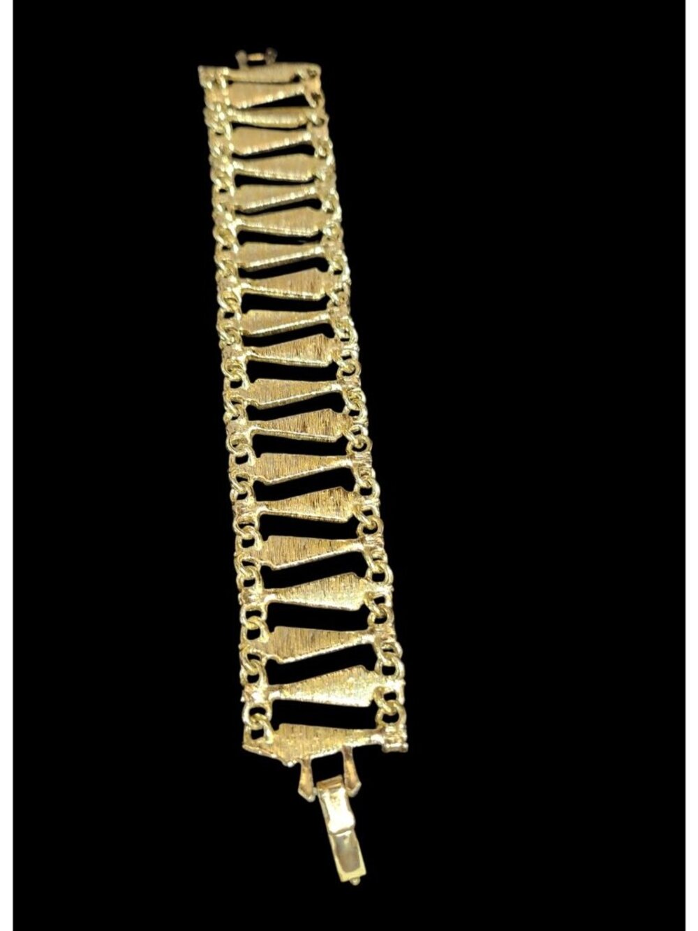 Vintage Gold Tone Wide Bracelet Textured Abstract Design Egyptian Revival - Picture 3 of 6